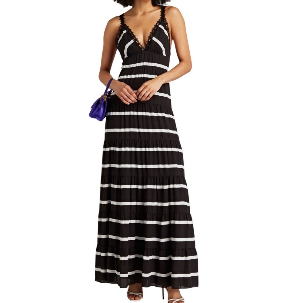 Alice + Olivia Black and White Striped Maxi Dress